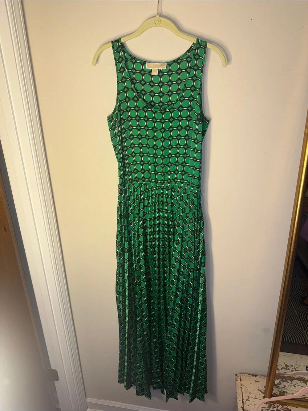 Michael Kors Green & Black Geometric Midi Dress